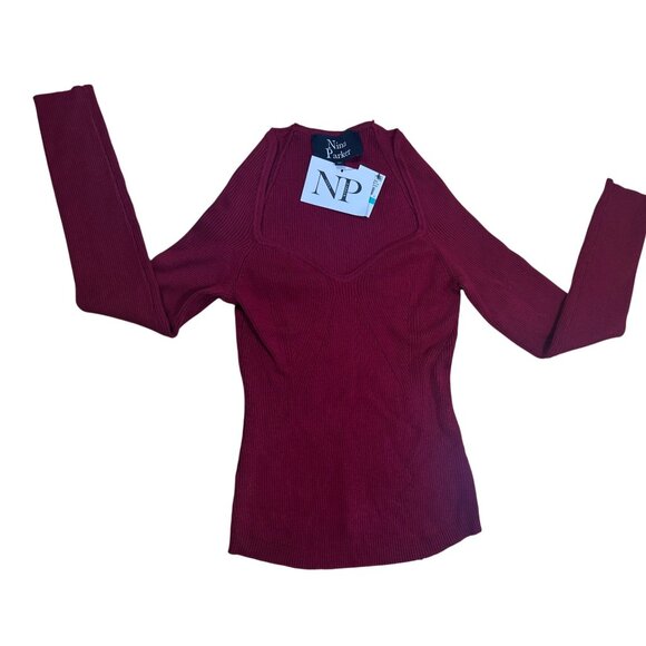 NWT Plus Size Burgundy Ribbed Sweater Sweetheart Neck Long Sleeve 3X NWT - Picture 4 of 4